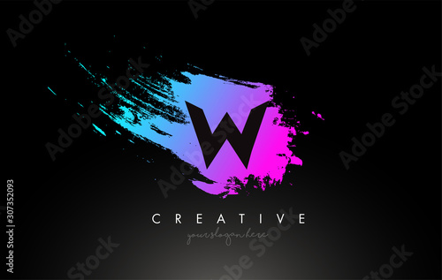 W Artistic Brush Letter Logo Design in Purple Blue Colors Vector