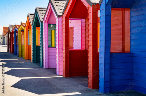 Colorful beach huts at Saltburn by the Sea, Redcar, Cleveland coast photo