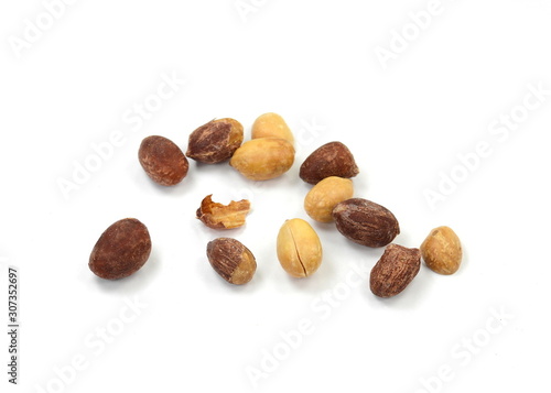 Salted peanuts isolated on white background.