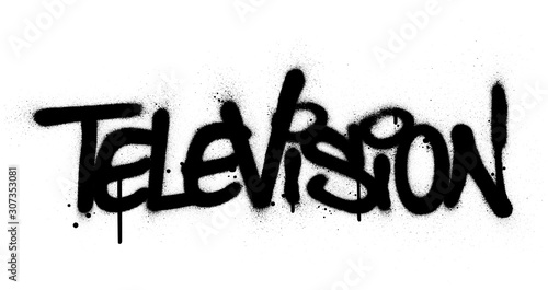 graffiti television word sprayed in black over white