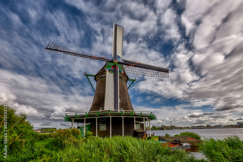 Zaandam, Holland, an old mill nowadays as a historic mill for tourists