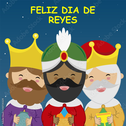 Card of the three wise men. Spanish text Three Wise Men