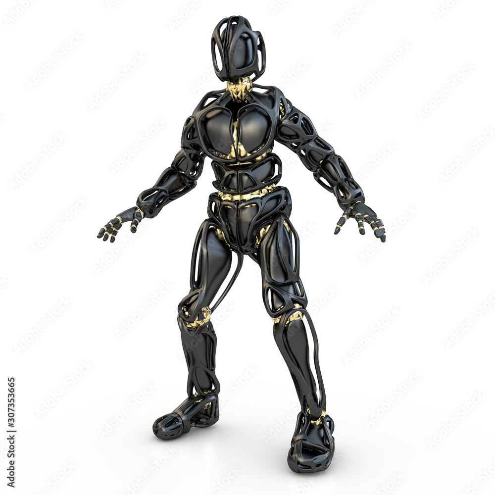 schwarzer humanoider Roboter in stehender Pose schwarzer humanoider Roboter in stehender Pose