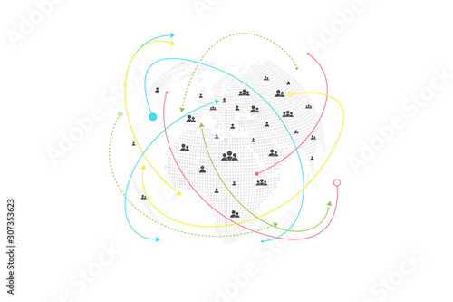 Global network connection concept. Big data visualization. Social network communication in the global computer networks. Internet technology. Business. Science. Vector illustration