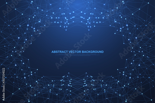 Technology abstract lines and dots connect background. Lines plexus connection digital data and big data concept. Digital data visualization. Vector illustration.