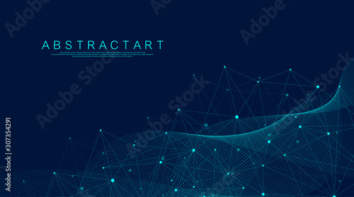 Abstract Big Data visualization digital network connection concept background. Artificial intelligence and engineering technology. Global network, Lines plexus, minimal array. Vector illustration. photo