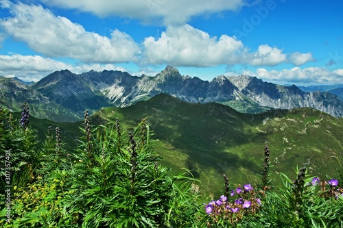 Austrian Alps-view from the peak Geissspitz on the peak Zimba photo