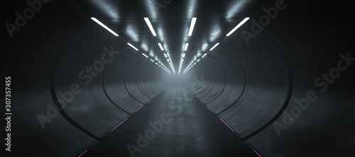 Fototapeta Naklejka Na Ścianę i Meble -  Underground concrete utility tunnel with fog and low key blue lighting industrial grunge concrete background 3d render illustration
