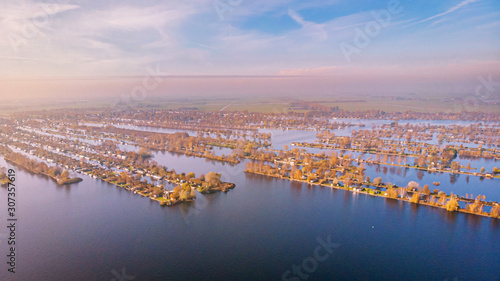 Drone view Vinkeveense plassen Netherlands, vinkeveen aerial autumn bright sky beautiful lake photo