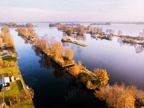 Drone view Vinkeveense plassen Netherlands, vinkeveen aerial autumn bright sky beautiful lake photo