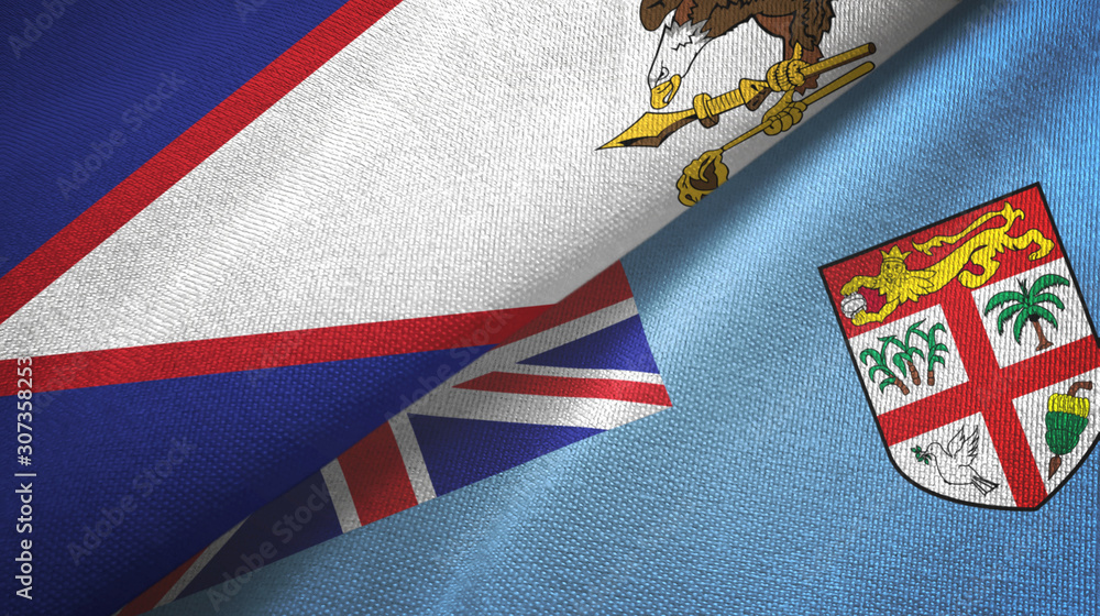 Fototapeta premium American Samoa and Fiji two flags textile cloth, fabric texture