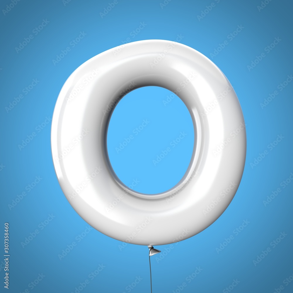 Fototapeta premium Letter O made of White Balloons. Alphabet concept. 3d rendering isolated on Blue Background
