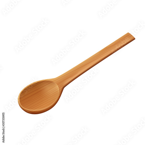 Wooden spoon for liquid food on a white background, cutlery. Vector illustration.