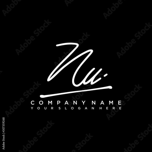 NU initials signature logo. Handwriting logo vector templates. Hand drawn Calligraphy lettering Vector illustration.