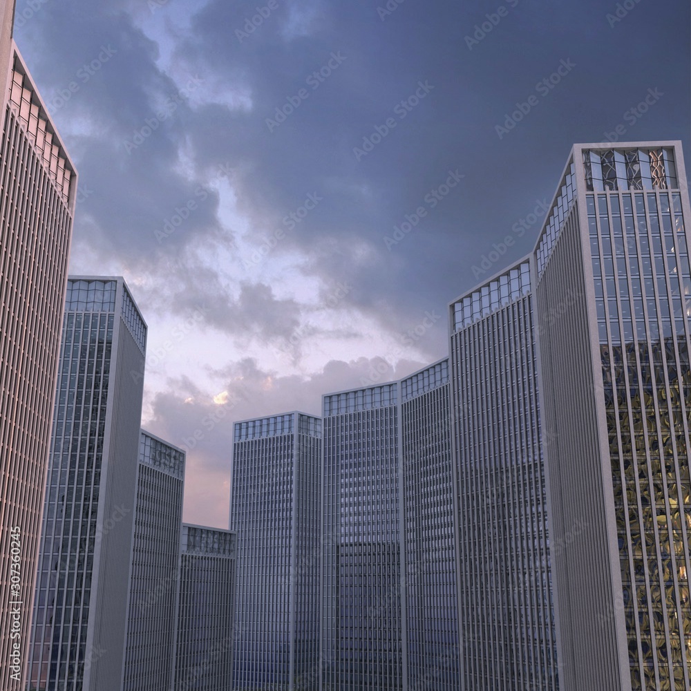 group of skyscrapers with cloudy sky