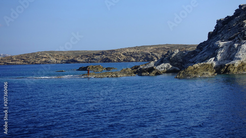 Iconic and amazing archaeological site of uninhabited island of Delos, Cyclades, Greece © aerial-drone