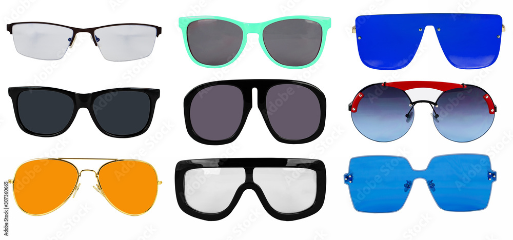 Set of sun glasses on a white background for drawing on a portrait