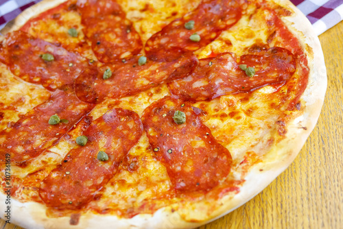 Pizza on a restaurant table