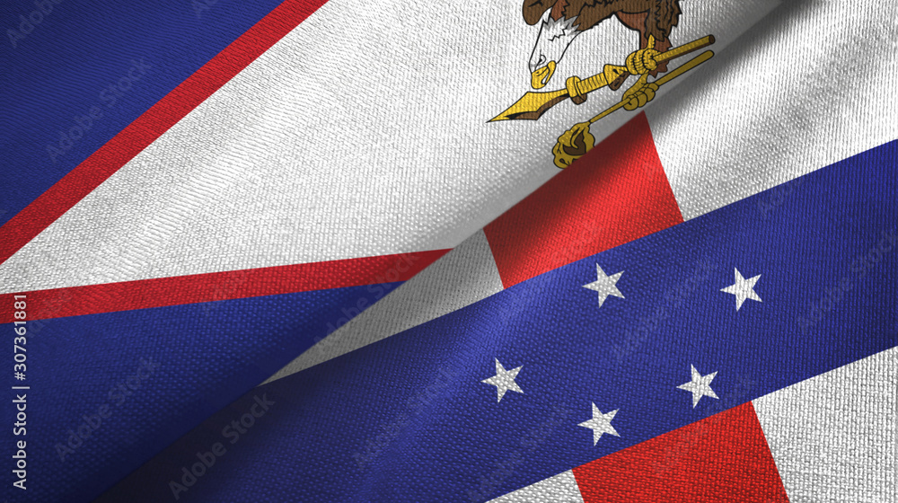American Samoa and Netherlands Antilles two flags textile cloth, fabric texture American Samoa and Netherlands Antilles two flags textile cloth, fabric texture