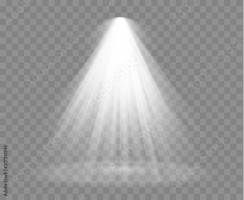 Spotlight isolated on transparent background. Vector sunlight with rays and beams. Vector glowing light effect