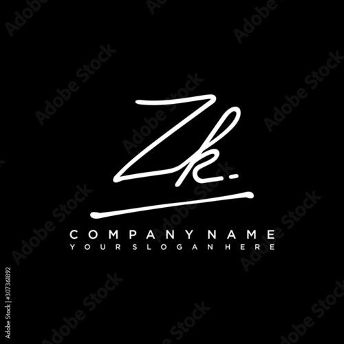 ZK initials signature logo. Handwriting logo vector templates. Hand drawn Calligraphy lettering Vector illustration.