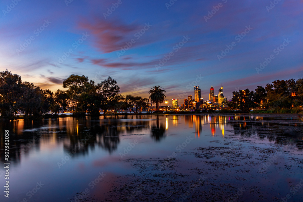 Perth Cityscape Sunset at Swan River 