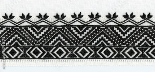 Ukrainian national embroidery black thread on a white cloth