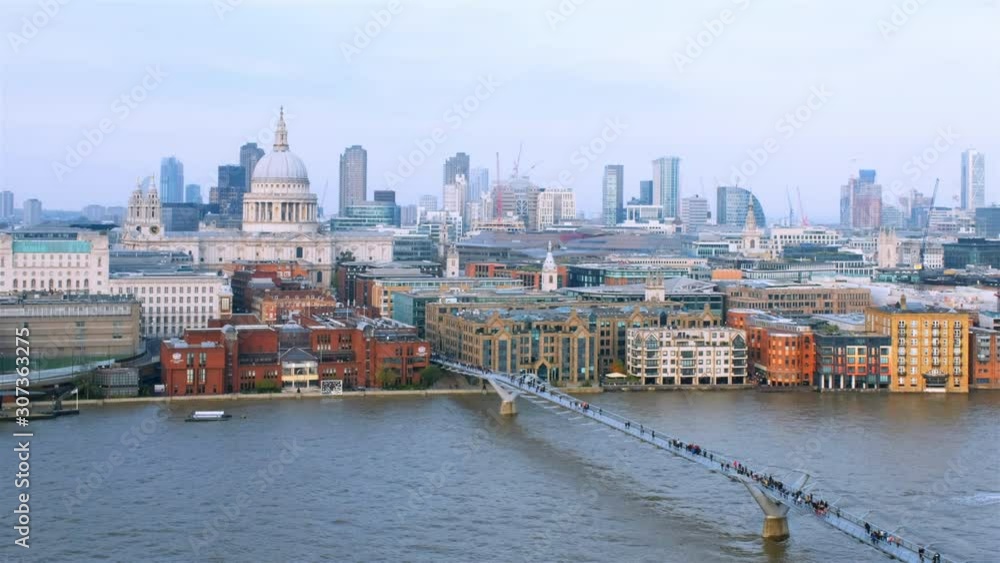 London, UK. Aerial view of skyline in London, England, UK with famous modern skyscrapers and other buildings during the evening London, UK. Aerial view of skyline in London, England, UK with famous modern skyscrapers and other buildings during the evening