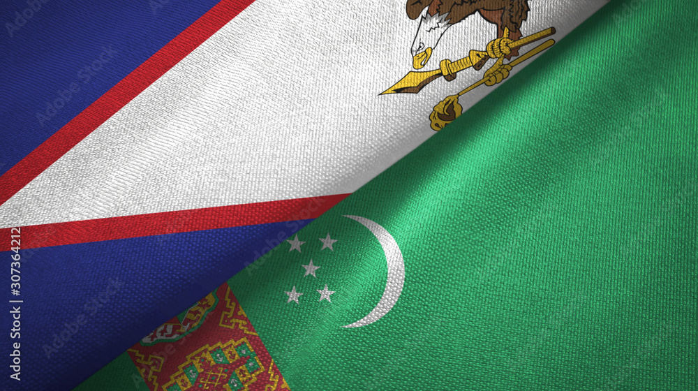 American Samoa and Turkmenistan two flags textile cloth, fabric texture American Samoa and Turkmenistan two flags textile cloth, fabric texture