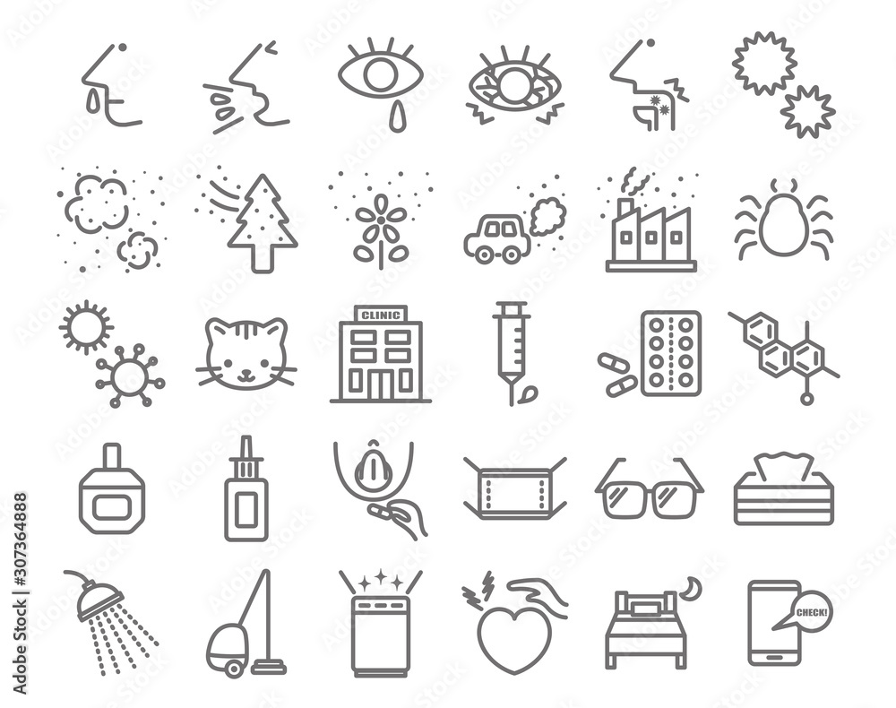 花粉症 アレルギー 症状と原因と治療 アイコンセット Vector De Stock Adobe Stock