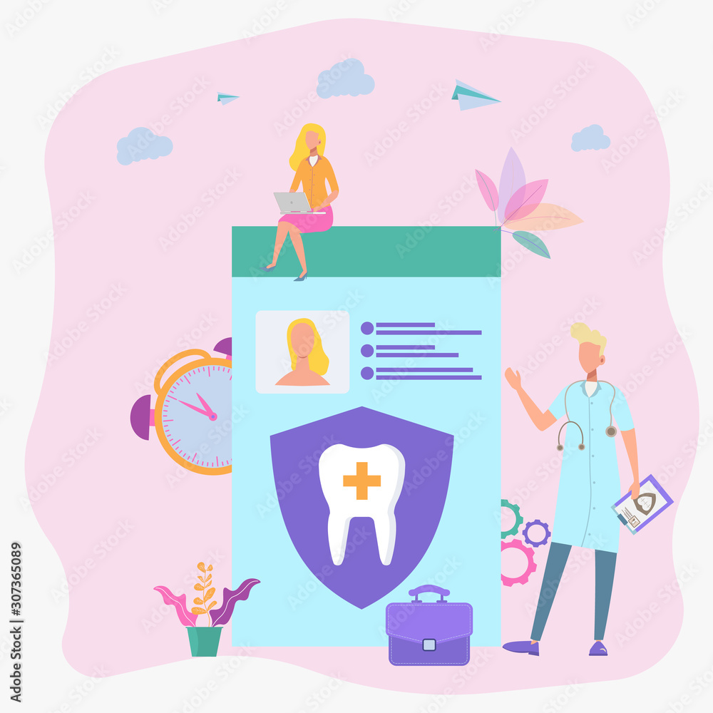 Private dentistry, dental service, concept of a private dental clinic. Healthy teeth. Colorful vector illustration Private dentistry, dental service, concept of a private dental clinic. Healthy teeth. Colorful vector illustration