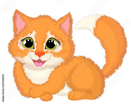 Cartoon vector illustration. Cute red happy cat smiling.For your design.