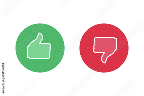 Like and dislike icon inside green and red circle.