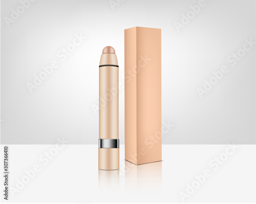 Mock up Realistic Cosmetic Lipstick Pencil or Concealer for Make up Skincare Product Packaging With Metallic on white Background vector