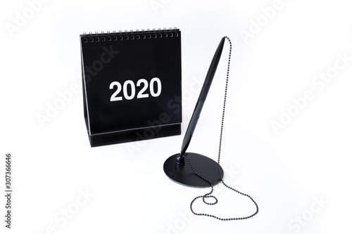 Blank black 2020 paper calendar isolated on white background