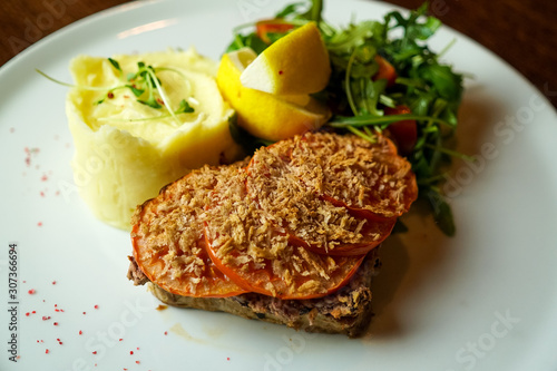 Pork dish on a restaurant table