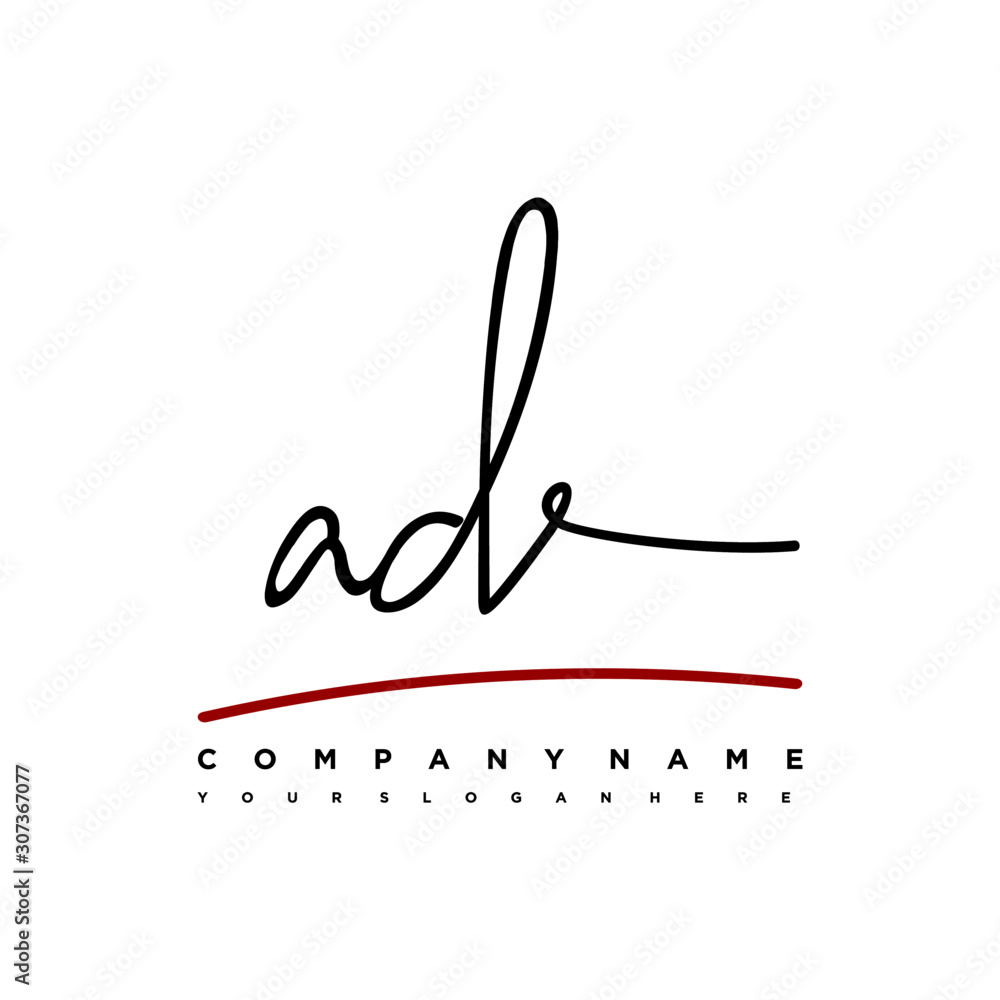 AD signature initials. Handwritten logo vector template with red underline. Hand drawn Calligraphy lettering Vector illustration. AD signature initials. Handwritten logo vector template with red underline. Hand drawn Calligraphy lettering Vector illustration.