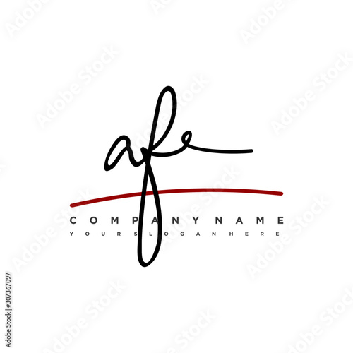 AF signature initials. Handwritten logo vector template with red underline. Hand drawn Calligraphy lettering Vector illustration.
