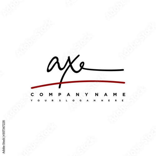 AX signature initials. Handwritten logo vector template with red underline. Hand drawn Calligraphy lettering Vector illustration.