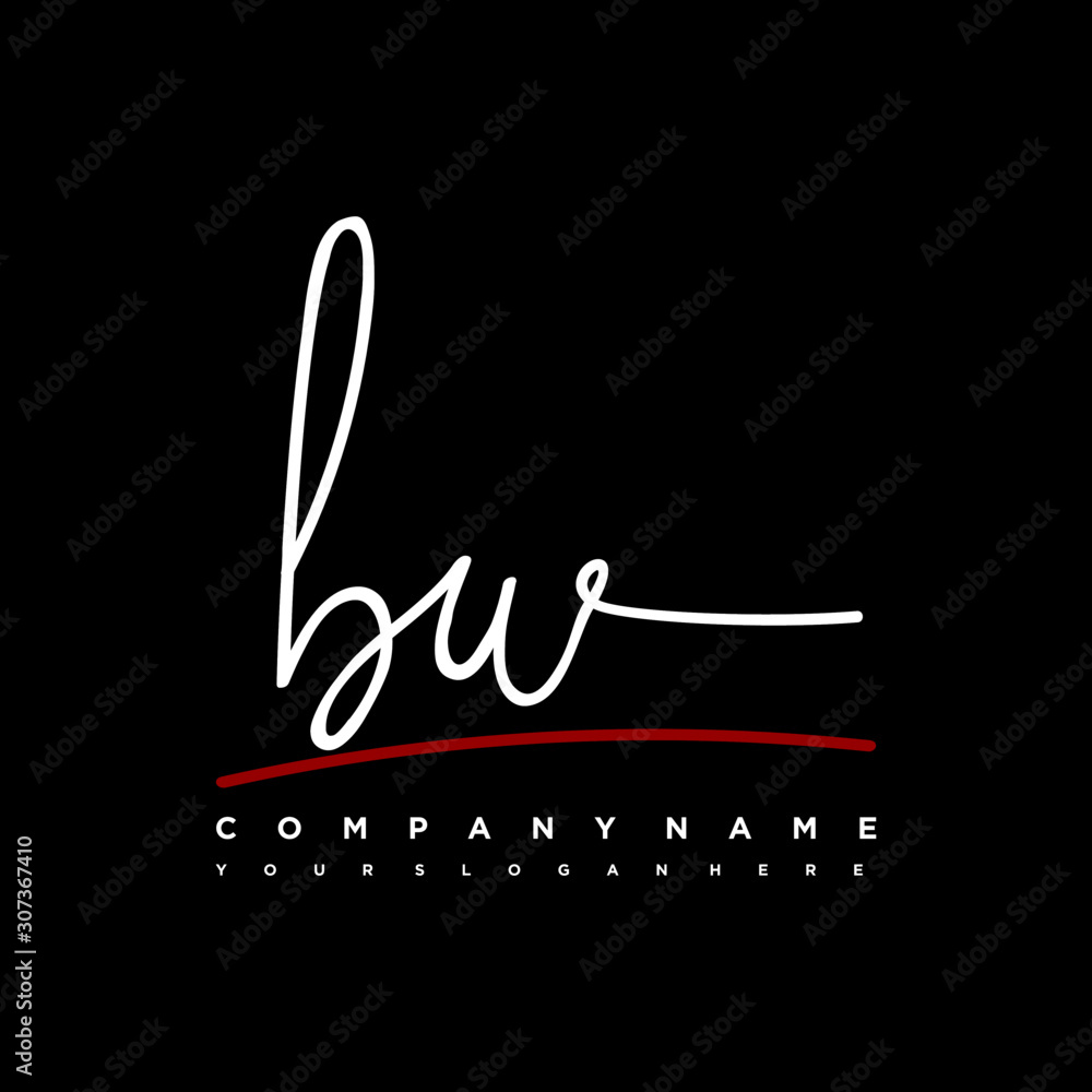 BW signature initials. Handwritten logo vector template with red underline. Illustration of hand drawn calligraphy Illustration. BW signature initials. Handwritten logo vector template with red underline. Illustration of hand drawn calligraphy Illustration.