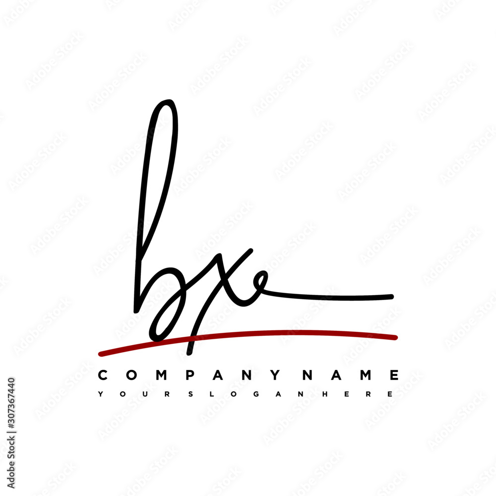 BX signature initials. Handwritten logo vector template with red underline. Illustration of hand drawn calligraphy Illustration.