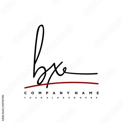 BX signature initials. Handwritten logo vector template with red underline. Illustration of hand drawn calligraphy Illustration.