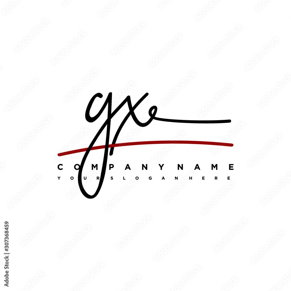 GX signature initials. Handwritten logo vector template with red underline. Hand drawn Calligraphy lettering Vector illustration. GX signature initials. Handwritten logo vector template with red underline. Hand drawn Calligraphy lettering Vector illustration.