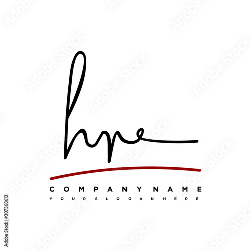 HR signature initials. Handwritten logo vector template with red underline. Hand drawn Calligraphy lettering Vector illustration.