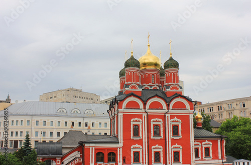 Church of All Saints na Kulichkakh on Slavyanskaya Square at Kitay-gorod in Moscow, Russia. Panoramic view of the one of the oldest churches in Moscow city 