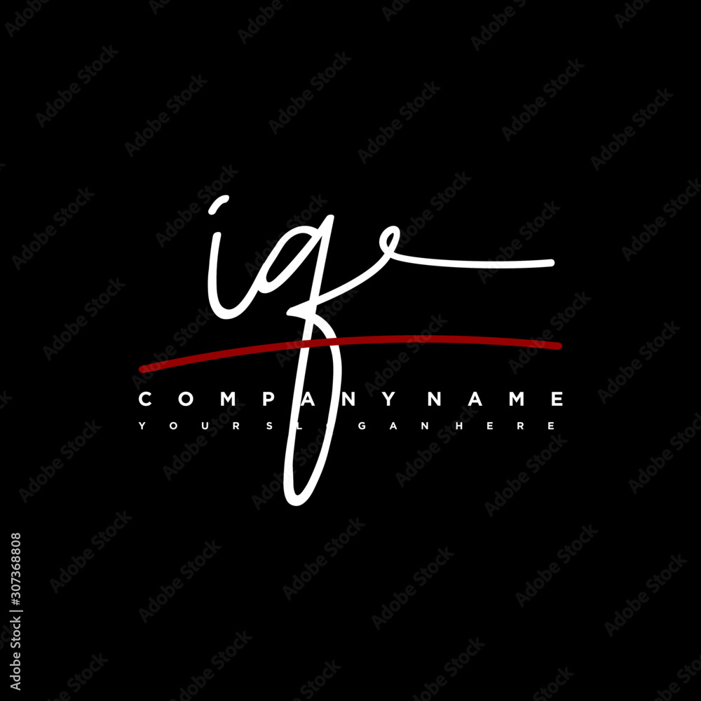 IQ signature initials. Handwritten logo vector template with red underline. Hand drawn Calligraphy lettering Vector illustration. IQ signature initials. Handwritten logo vector template with red underline. Hand drawn Calligraphy lettering Vector illustration.