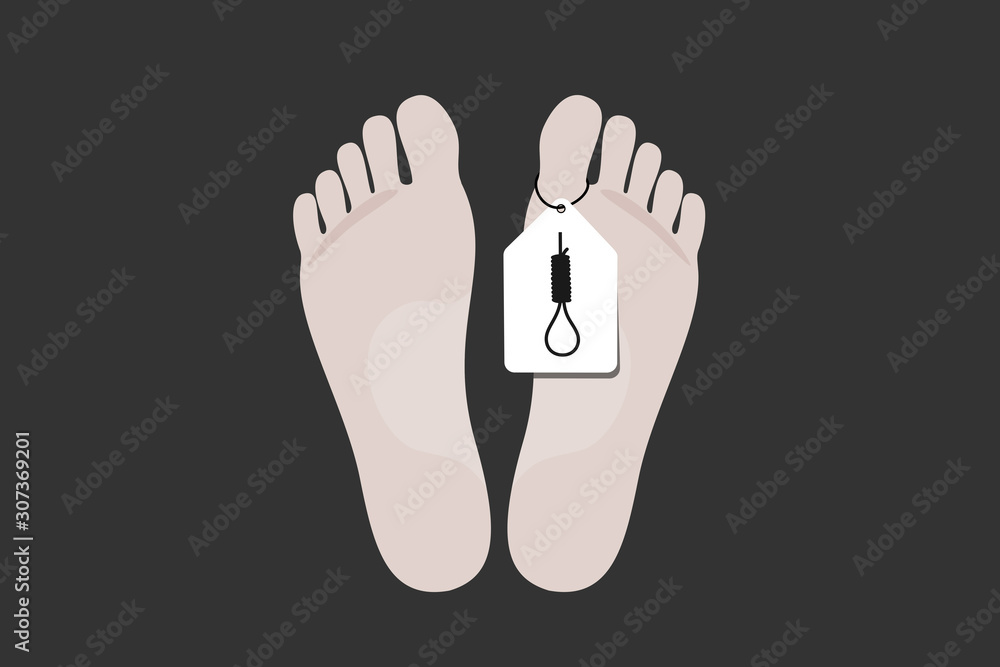 Dead deceased body of after committing sucide - man died becasing of hanging. Vector illustration. Dead deceased body of after committing sucide - man died becasing of hanging. Vector illustration.