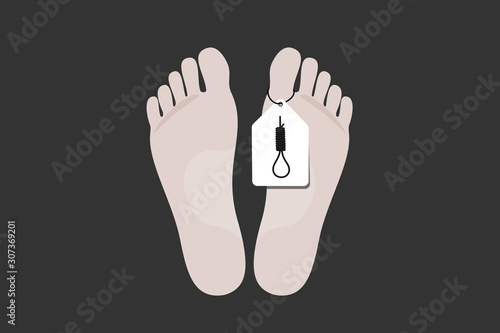 Dead deceased body of after committing sucide - man died becasing of hanging. Vector illustration.