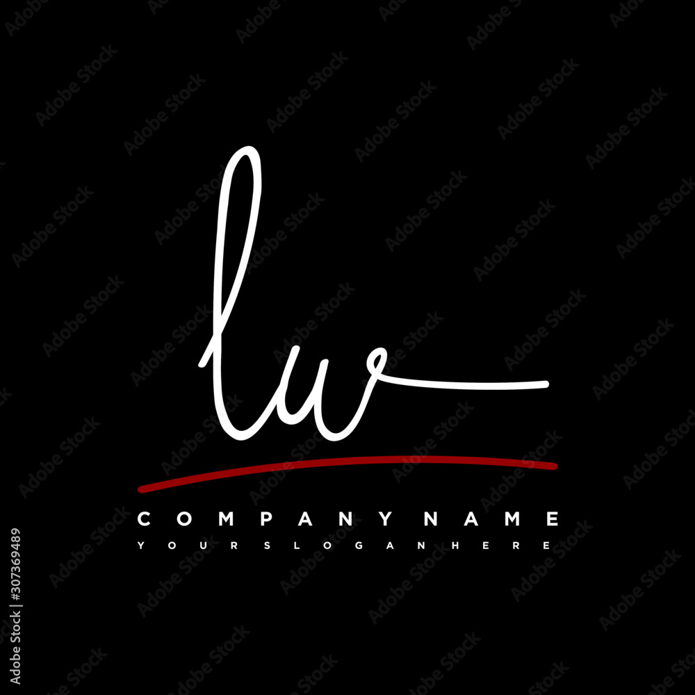 LW signature initials. Handwritten logo vector template with red underline. Hand drawn Calligraphy lettering Vector illustration. LW signature initials. Handwritten logo vector template with red underline. Hand drawn Calligraphy lettering Vector illustration.