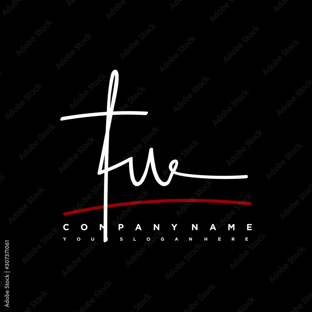 TU signature initials. Handwritten logo vector template with red underline. Hand drawn Calligraphy lettering Vector illustration.